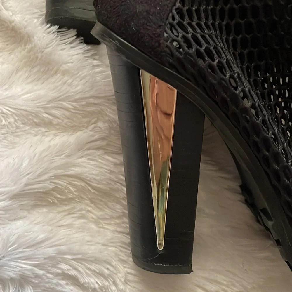 Bebe Black Mesh Peep Toe Bootie Size 6